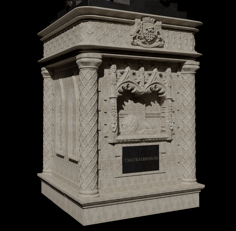 Socle — face avec arcs gothiques et fleurs de lys